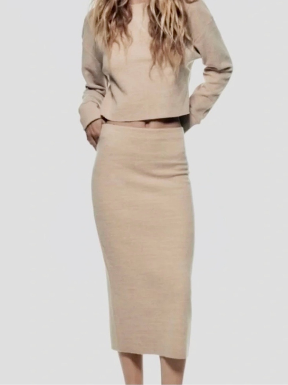 Zara | knit midi skirt cream/oatmeal shade